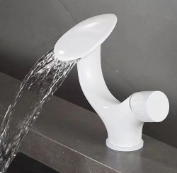 Bathroom Sink Tap Deck Mounted Chrome White Single Handle Oval Round Waterfall Basin Faucet