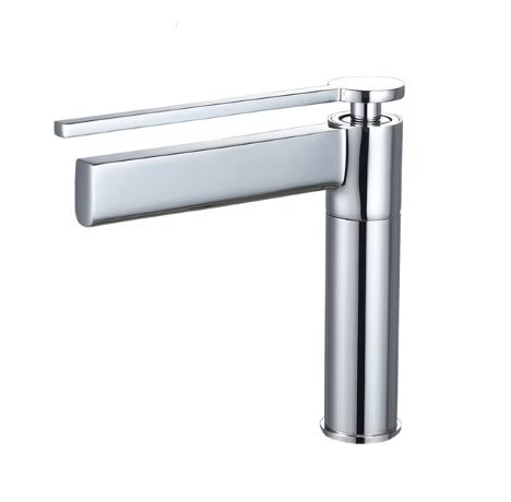 Single Lever Tall Golden Brass Hot and Cold Water Mixer Wash Tap One-Hole Deck Mounted Basin Faucet for Bathroom