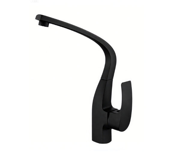 Modern Matte Black Curved Kitchen Faucet Single Handle Sink Tap
