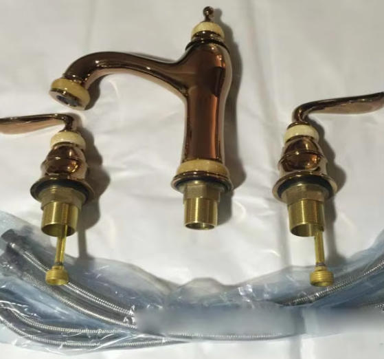 European Rose Gold Brass Net Stone Green Yellow Jade Separate Three-hole Separate Bathroom Sink Wash Basin Faucet