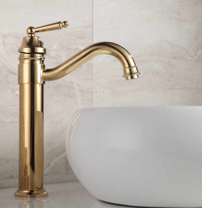 Tall Antique Wash Basin Artistic Sink Faucet Retro Rotating Brass Bathroom Hot and Cold Water Tap