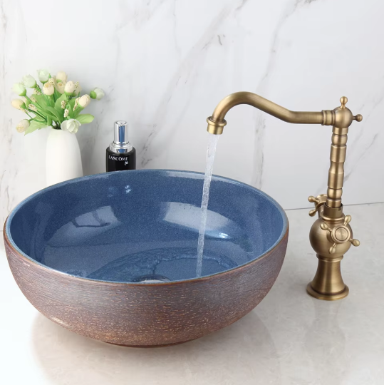Kitchen Antique Brass Basin Sink Mixer Tap Swivel Spout Brass Faucet 1 Hole