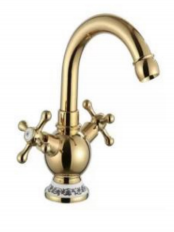 Antique Style Double Handle Faucet Brass for Home Use Golden Kitchen Cold and Hot Water Tap for Under-counter Basin Tap