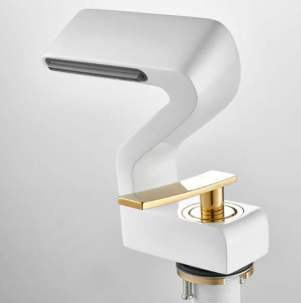 Hotel Bathroom Cabinet Modern Creative Waterfall Faucet Brass Under-Counter Basin Sink Faucet Ceramic Hot Cold Water Feature