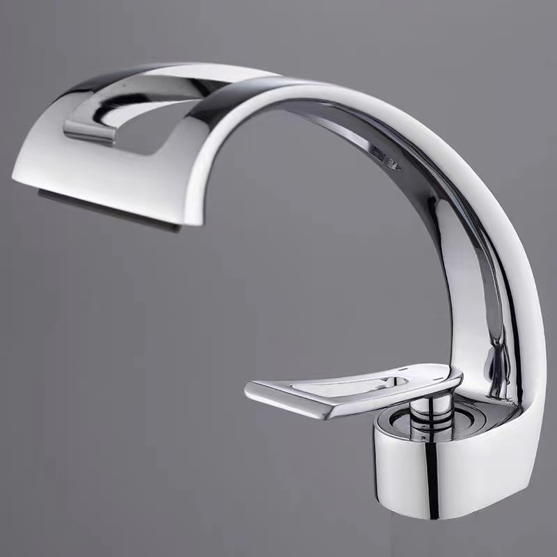 C Shape Design Modern Contemporary Ceramic Polished Brass Golden Gold 50 Faucet Hot Cold Satin for Bath Room