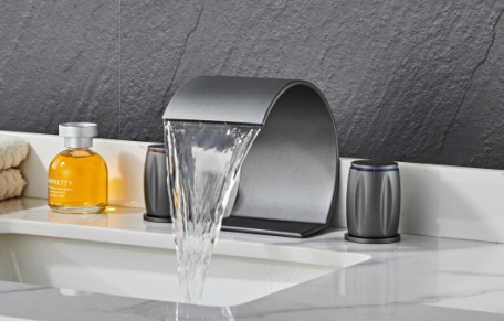 Modern Luxury 3-Hole Deck Mounted Waterfall Faucet Taps Dual Handle with Ceramic Valve Core Separate Basin Design