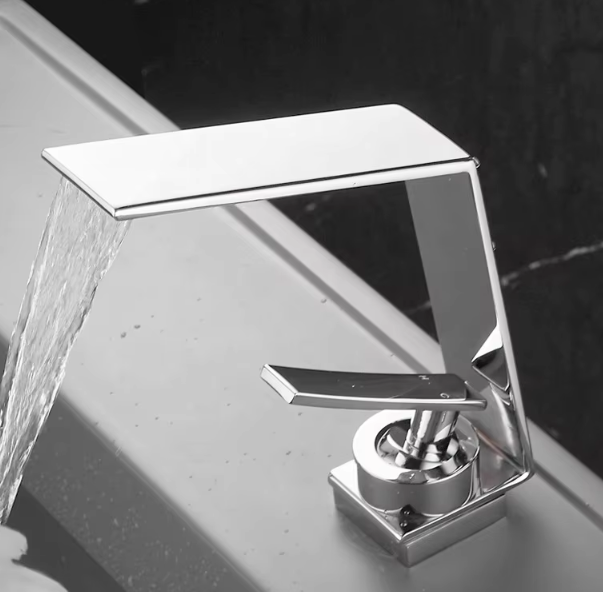Luxury Modern Brushed Gold Brass Basin Faucet Hot Cold Waterfall Bathroom Household High Quality Finish Undercounter Cabinet