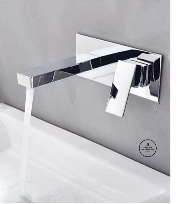 Wall Mounted Single Hole Bathroom Basin Faucet Brass Spout Single Handle Thermostatic Ceramic Valve Core Polished
