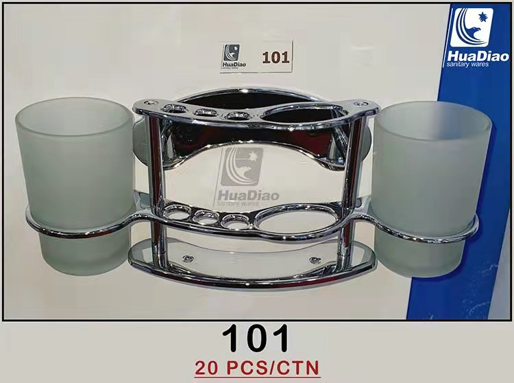 Modern Eco-Friendly Chrome Double Cup Holders Wall-Mounted Stainless Steel Space-Saving Toothbrush Bathroom Kitchen