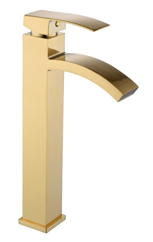 Luxurious Contemporary Single Handle Brass Basin Mixer Faucet Single Hole Deck Brushed Gold Ceramic Valve Core Thermostatic