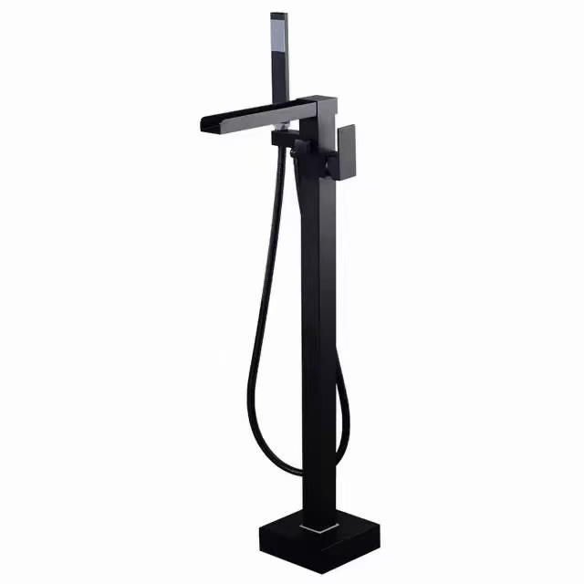 Fyeer Black Waterfall Free Standing LED Bathtub Faucet