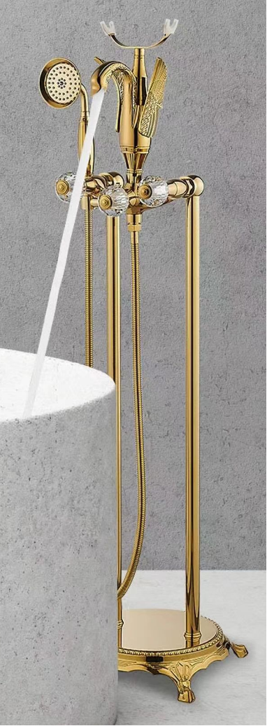 Imperial Concubine Bathtub Floor-Mounted Faucet Shower Set Shower Head Hot-and-Cold Mixer Solid Brass Body Popular