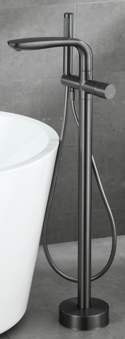 High Quality Matte Black Stainless Steel Brushed Finish Ceramic Bathtub Handheld Shower Faucet Floor-Mounted Soft Metered