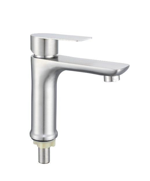 Modern Single-Hole Mounted Brass Material Brushed Single Handle 5 Year Warranty Cold Water Only Bathroom Basin Faucet 05