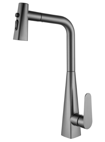 SUS304 Commercial Kitchen Faucet Deck Mounted Single Hole Pull-Down Sprayer Lead-Free Architectural Grade Ceramic Valve 03