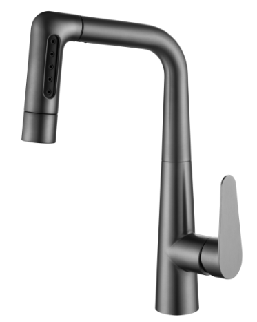 SUS304 Commercial Kitchen Faucet Deck Mounted Single Hole Pull-Down Sprayer Lead-Free Architectural Grade Ceramic Valve 04