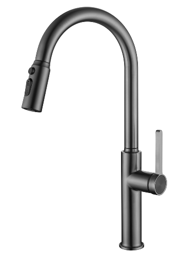 SUS304 Commercial Kitchen Faucet Deck Mounted Single Hole Pull-Down Sprayer Lead-Free Architectural Grade Ceramic Valve 09