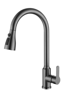 SUS304 Commercial Kitchen Faucet Deck Mounted Single Hole Pull-Down Sprayer Lead-Free Architectural Grade Ceramic Valve 10