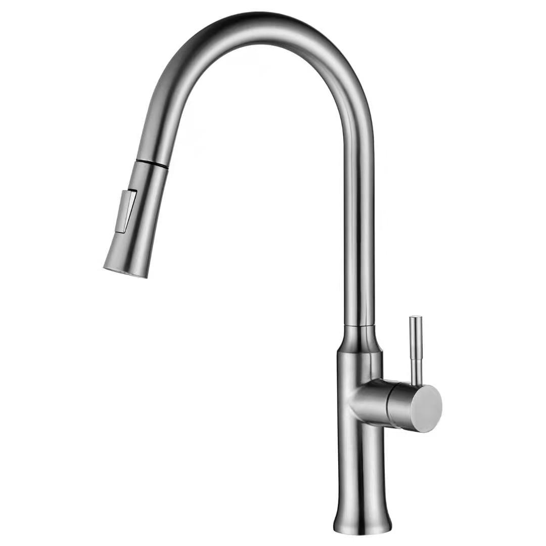 SUS304 Commercial Kitchen Faucet Deck Mounted Single Hole Pull-Down Sprayer Lead-Free Architectural Grade Ceramic Valve 26