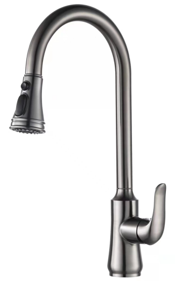 SUS304 Commercial Kitchen Faucet Deck Mounted Single Hole Pull-Down Sprayer Lead-Free Architectural Grade Ceramic Valve 34