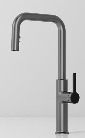 SUS304 Commercial Kitchen Faucet Deck Mounted Single Hole Pull-Down Sprayer Lead-Free Architectural Grade Ceramic Valve 45