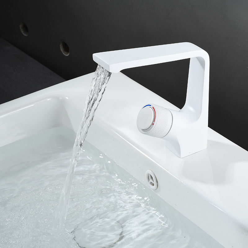Simple White Single Handle Waterfall Faucet Deck Mounted Washbasin Toilet Bathroom Cabinet Sink Hot and Cold Ceramic Valve Core