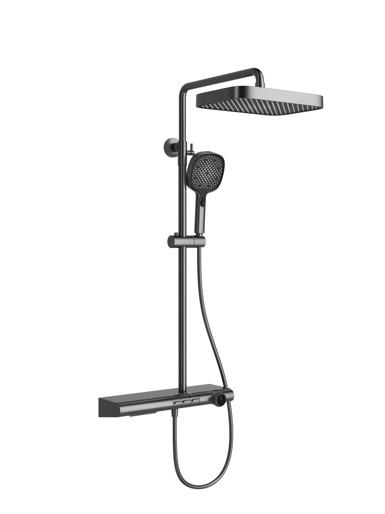 Hotel-Style Brushed Gold Shower Set with Large Shelf Milky White Series Solid Brass Plumbing Pressurized Showerhead