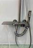 Modern Gunmetal Grey Thermostatic Shower Set Piano Key Control Wall Mounted Rainfall System with Handheld and Bidet Sprayer