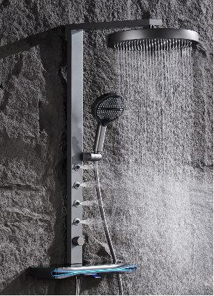 Contemporary Bathtub Shower Faucet Shower Set with Rain Soft Spray Brass Ceramic Polished Finish Floor Stand Piano Shower Head