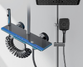 Luxury Digital Display Shower System 4Ways Rainfall Shower Set Thermostatic Bathroom Shower Faucet Glass Panel Factory Wholesale