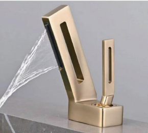 New Brush Gold Brass Wash Basin Tap Modern Luxury Bathroom Waterfall Basin Faucet Mixer