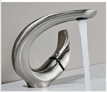 New Design Modern Fashion Curved Handle Brass Bathroom Basin Faucet Multifunctional Durable Anti-Splash Single Hole Faucet