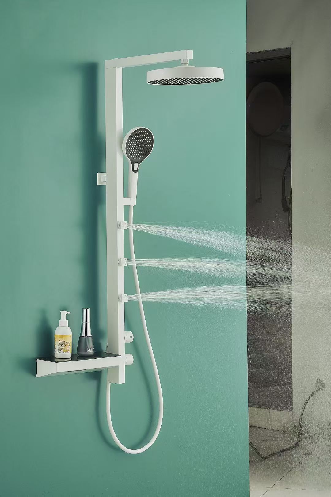 New Luxury Household Shower Set Panel Bathroom White Booster Sprayer Back SPA Rainshower Set 06