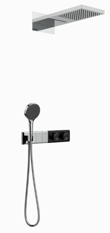 Concealed Wall-mounted Thermostatic Digital Display All Copper Rain Shower Set Cold/hot Water Outlet Matte Black Finish 02