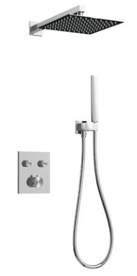 Contemporary Style Square Single Handle Brass Wall Mount Polished Chrome Rainfall Showerhead Handheld Bathroom Faucet Set