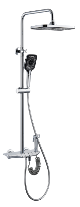 Modern Contemporary 4-Function Shower System Black Gun Grey Piano Style Temperature Display Rain Shower Ceramic Massage